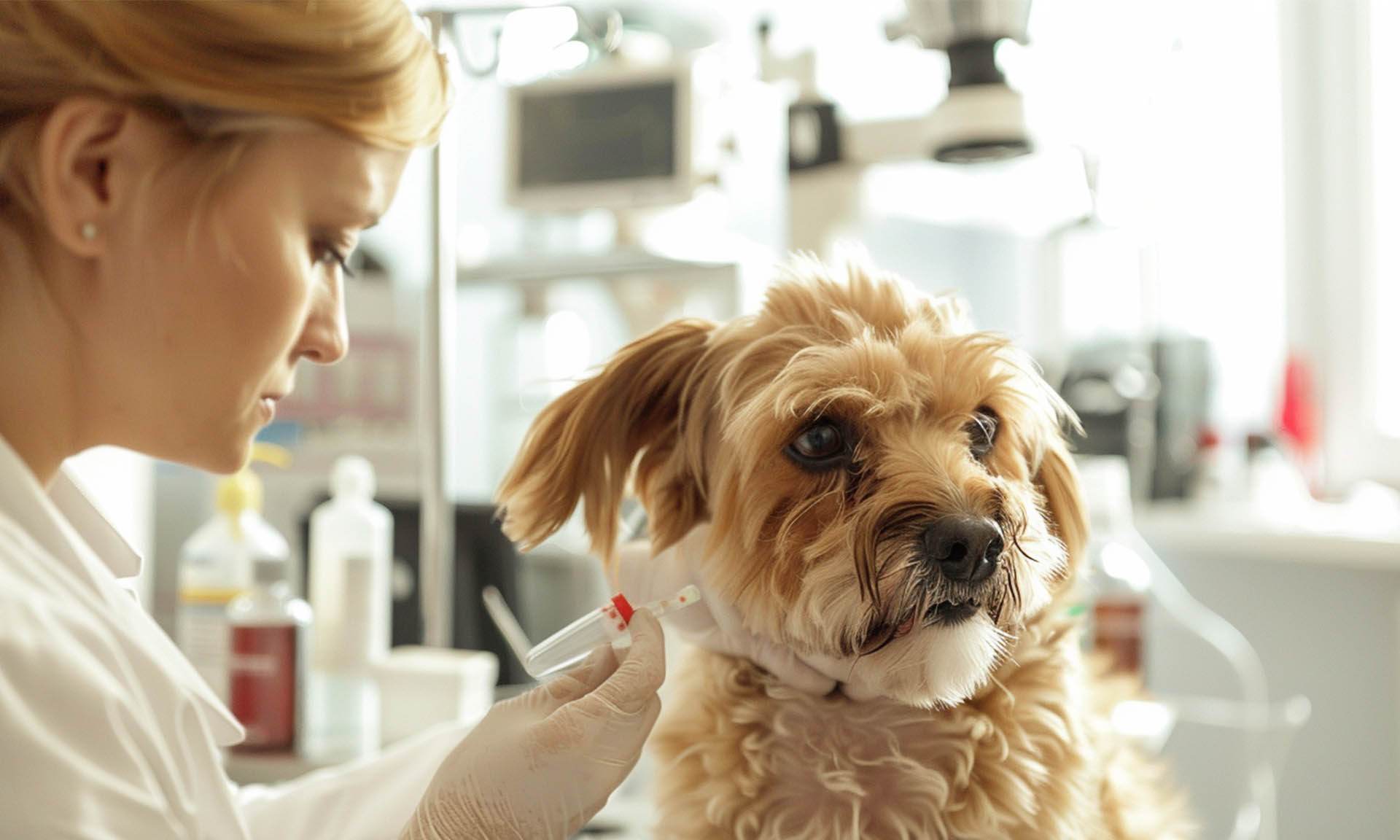 Dog undergoing a health examination for overseas travel